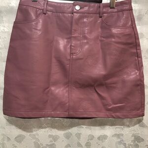 Floral Embossed Leather Skirt - Pink